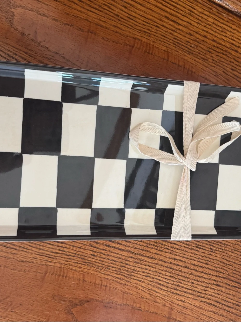 BLACK CHECK RECTANGLE MELAMINE SERVING TRAYS SET OF 2